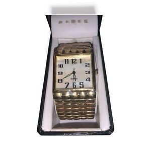 Vintage Goldstone Quartz Watch Rectangle Case And Link Bracelet. New Battery.